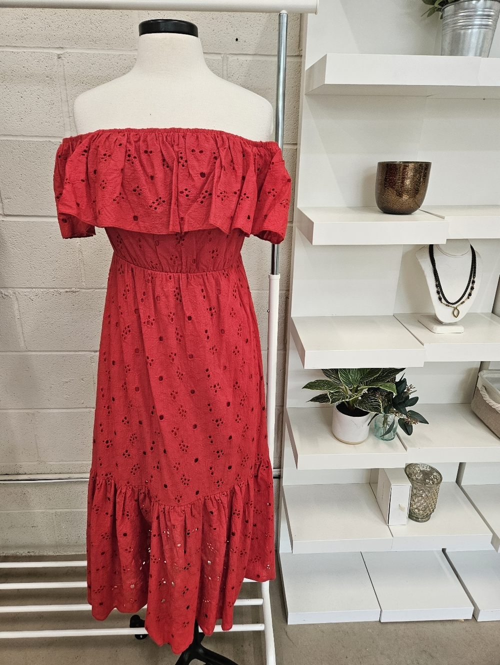 Off The Shoulder Tiered Eyelet Maxi